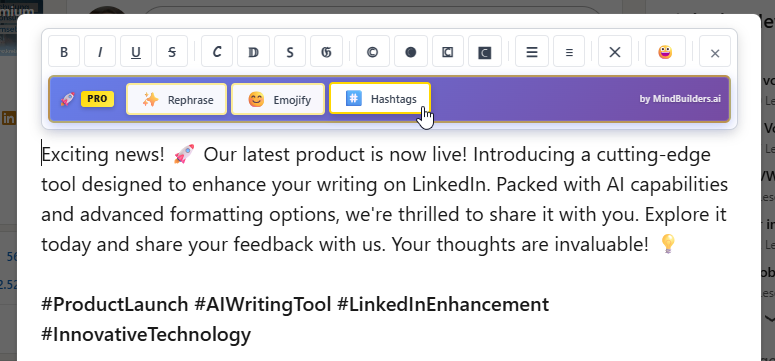 Emojify and Hashtags features